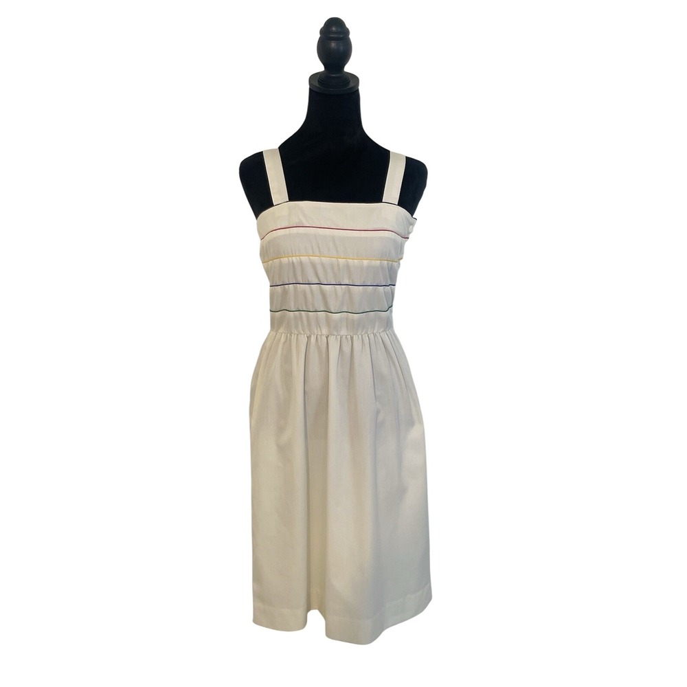 Vintage Jonathan Sun Party Dress Women's Size 10 White Strap Rainbow Stripe 80's